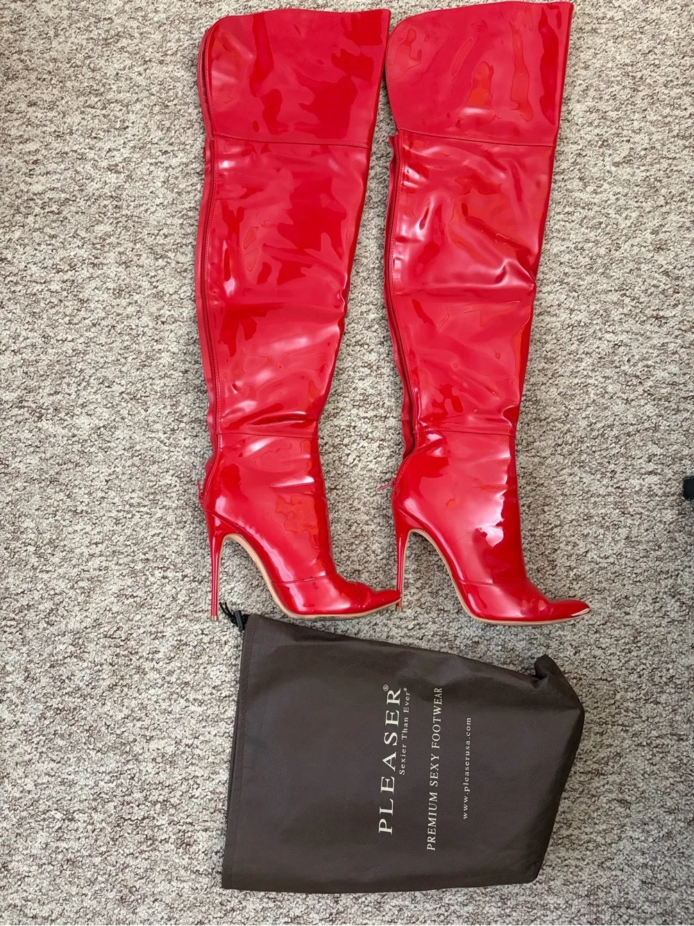 Pleaser Red Patent Over-the-Knee Stiletto Boots, worn once, US8, Courtly 3012